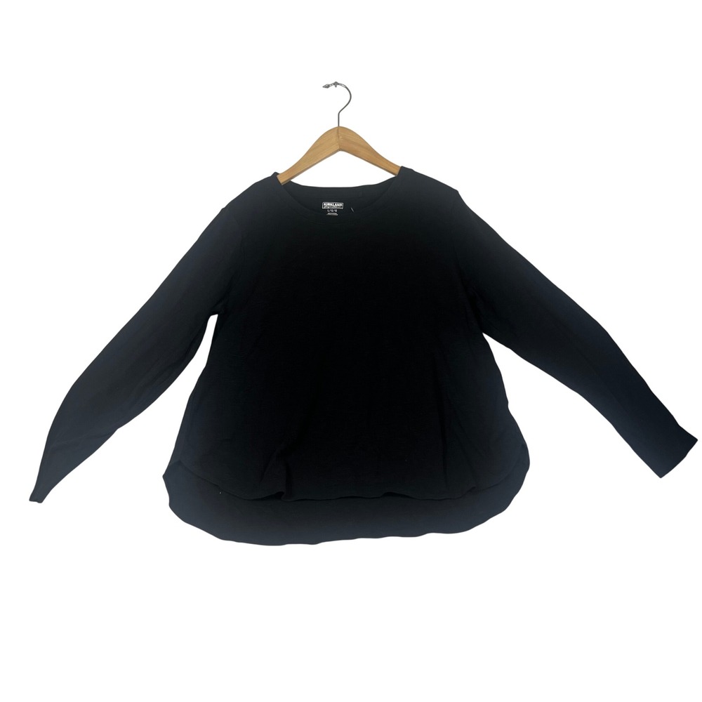 Kirkland Signature Black Women 100% Cotton Slub Long Sleeve Tee Crew Neck Large